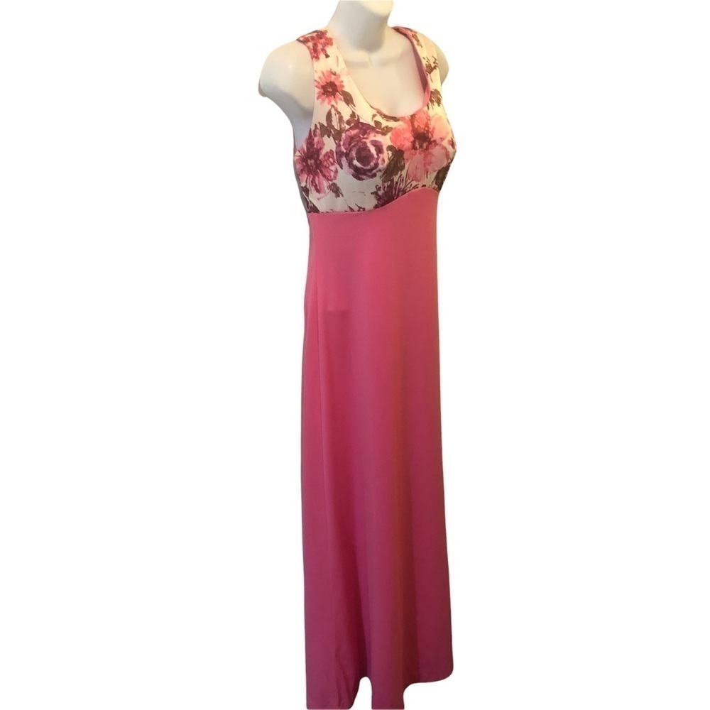 VTG 70’s Pink Floral Scoop Neck Straight Maxi Dress Sz. 6 Sleeveless Summer